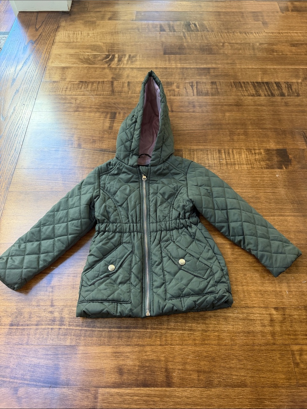 Me Jane Quilted Hooded Puffer Jacket - Olive Green